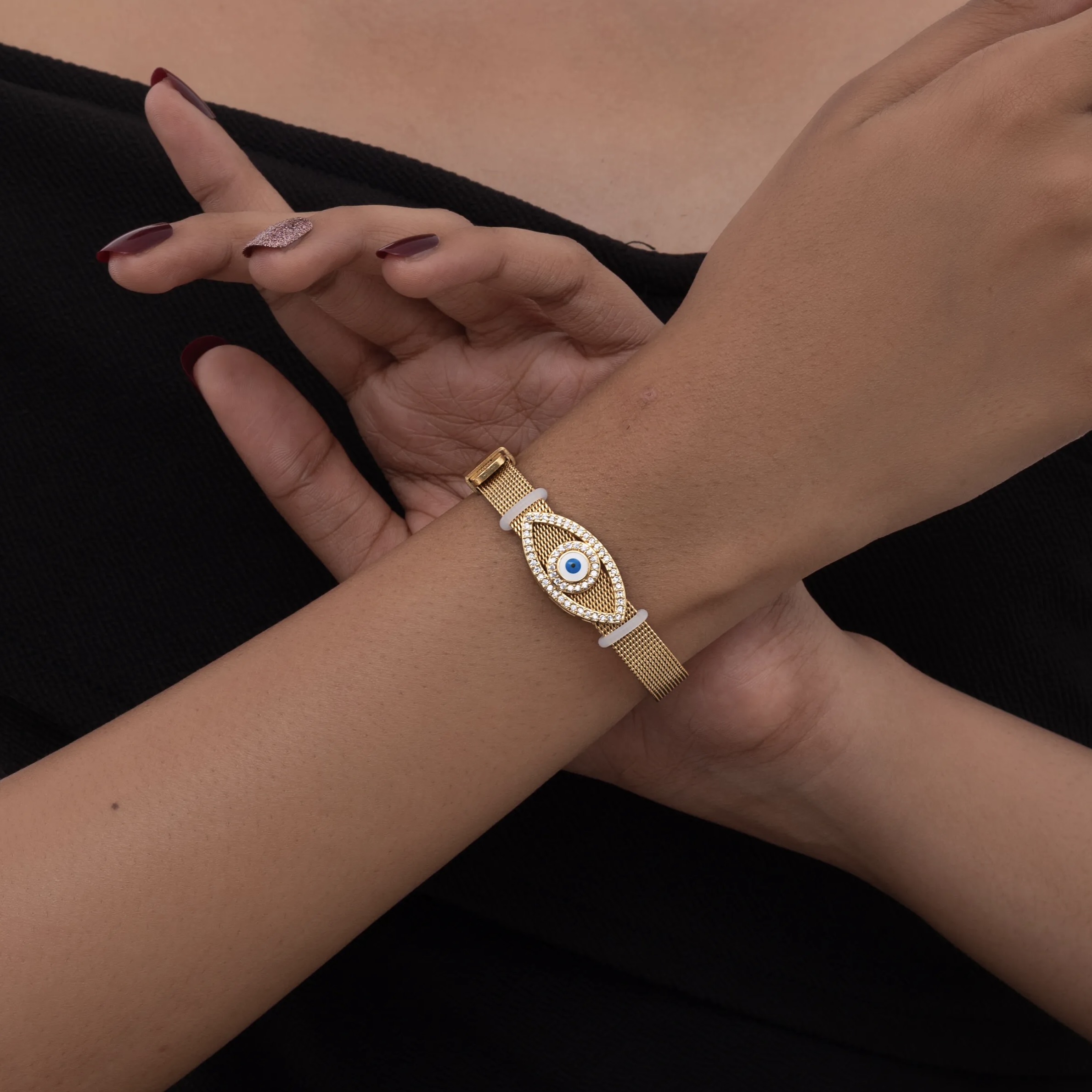 Studded Evil eye watch belt