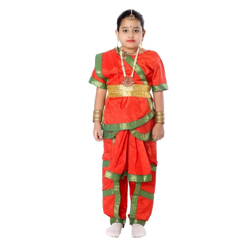 Bharatanatyam Dance Dress Orange & Green Bharatanatyam Dance Dress Orange & Green
