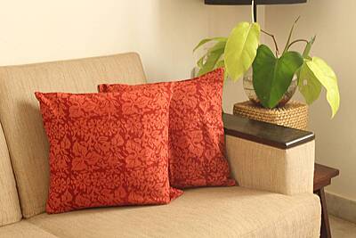Brick Red Floral Cushion Cover Brick Red Floral Cushion Cover