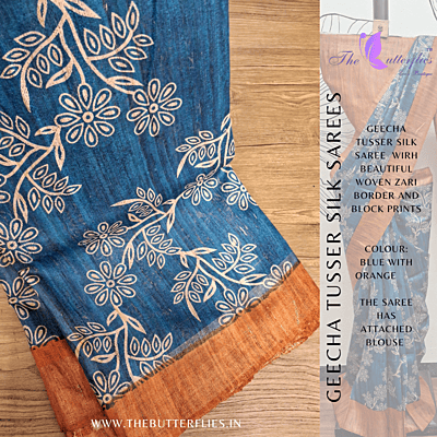 PURE GEECHA TUSSER  SILK SAREE  YBRSTSK23455