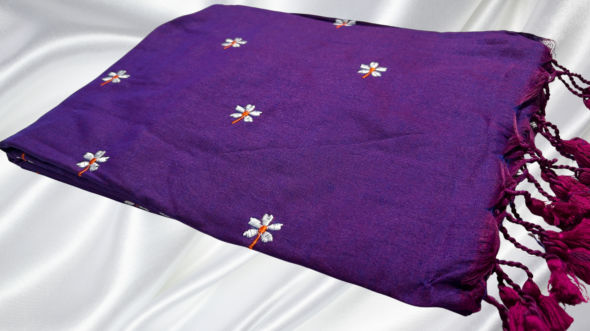 Khadi Cotton Embroidery Saree - Violet
