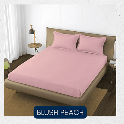 Neev 100% Cotton Plain Queen Fitted Bedsheet with 2 Pillow Covers (400 TC)