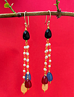 8 Colours Drop With Pearl Chain Earrings