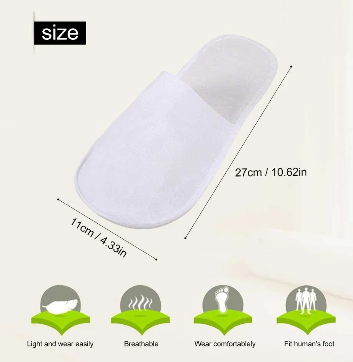 Terry Disposable Slipper Closed Toe - White - Divine Series | for Hotel, Spa, Saloons | Breathable & Non-Slip|