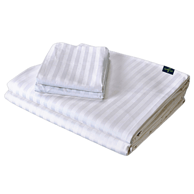 Bedsheet (Flat) Glace Cotton 400 TC - Striped - White