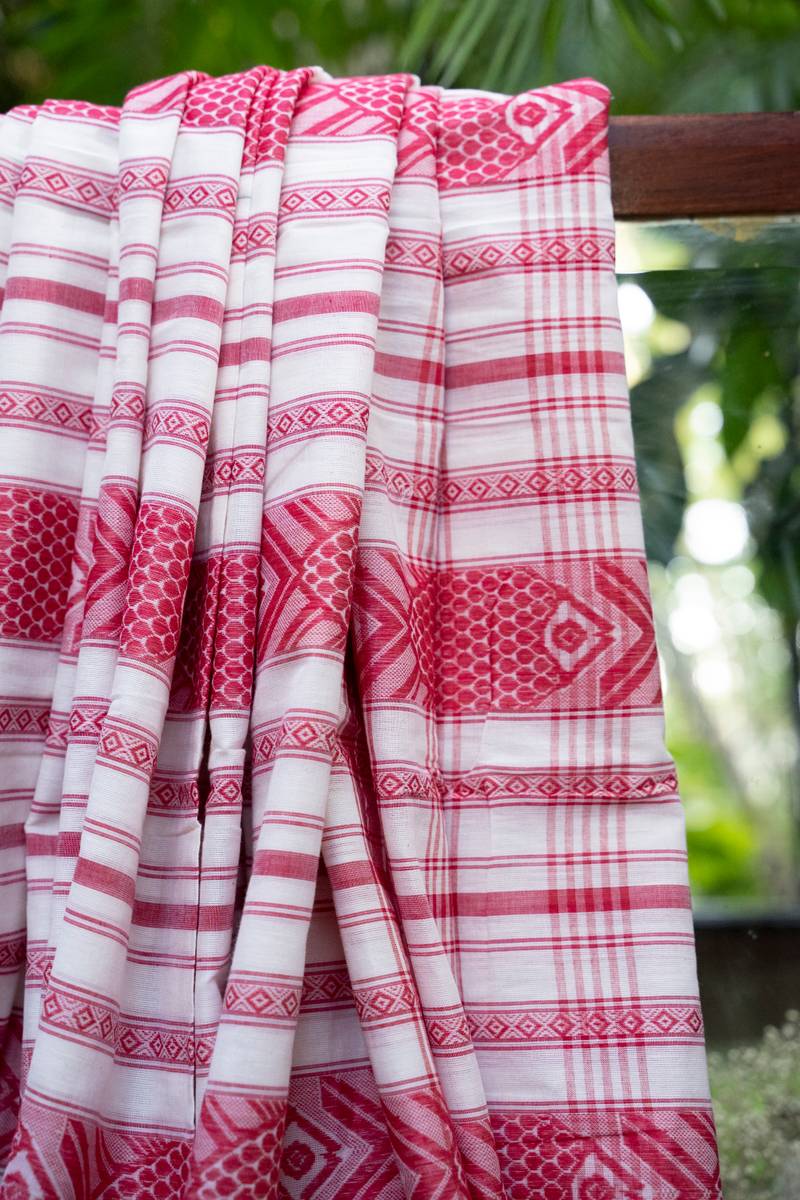 Dhaniakhali Handloom Saree - Red & White Lal Paar Dhaniakhali Handloom Saree - Red & White Lal Paar
