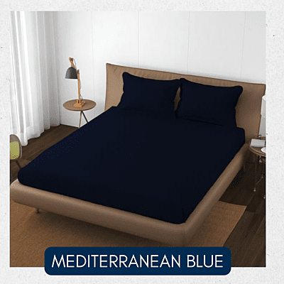 Neev 100% Cotton Plain Queen Fitted Bedsheet with 2 Pillow Covers (400 TC)