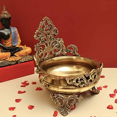 Brass Designer Urli Decorative Bowl - 10 inch Height | Artistic Brass Urli Decorative Bowl with Intricate Design for Stylish Decor Brass Designer Urli Decorative Bowl - 10 inch Height | Artistic Brass Urli Decorative Bowl with Intricate Design for Stylish Decor