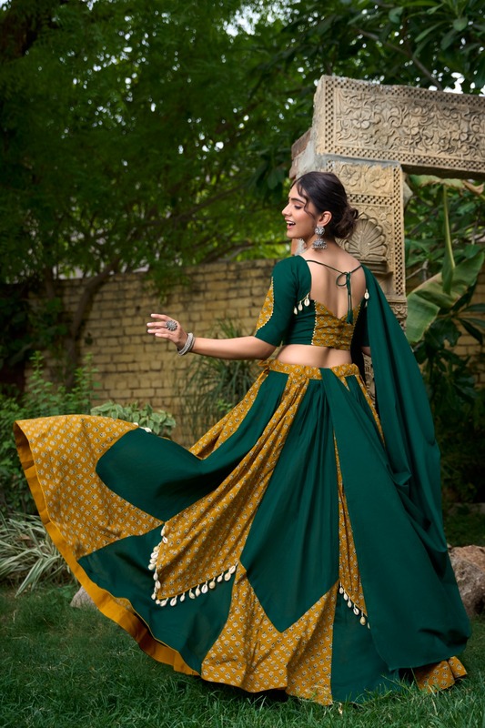 "Green Mustard Printed Navratri Lehenga Choli with Dupatta" D.B.33