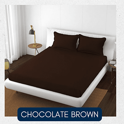 Neev 100% Cotton Plain Queen Fitted Bedsheet with 2 Pillow Covers (400 TC)