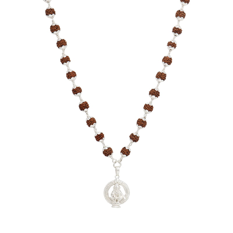 Silver Caped Rudraksha Mala/Chain with Iyyappan Pendent/Dollar