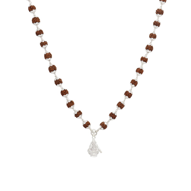 Silver Caped Rudraksha Mala/Chain with Ayyappan Pendent/Dollar