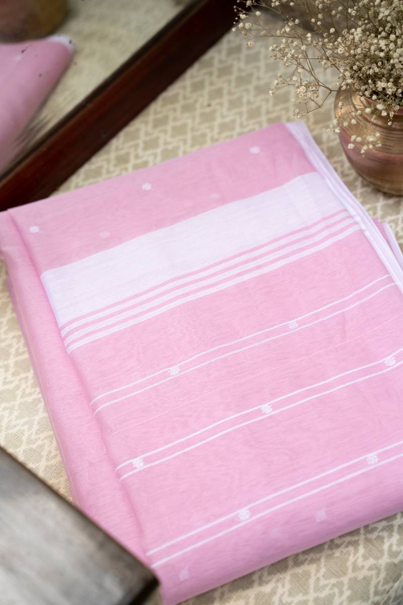 Chanderi Cotton Saree - Pastel Pink Chanderi Cotton Saree - Pastel Pink