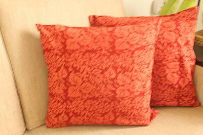 Brick Red Floral Cushion Cover Brick Red Floral Cushion Cover
