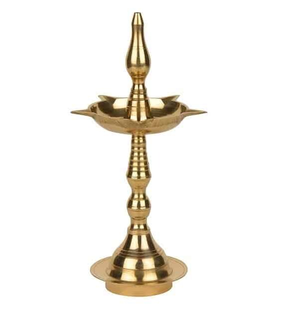Traditional Brass Kerala Panchmukhi Kalash Deepak | Nilavilakku Oil Lamp with 5 Wicks Standing Puja Diya for Inauguration & Home Temple