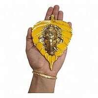 Mini Enamel Leaf Ganesh Yellow color Aluminium Idol
