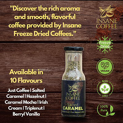 Insane Coffee Freeze Dried Salted Caramel 50 Grams Insane Coffee Freeze Dried Salted Caramel 50 Grams