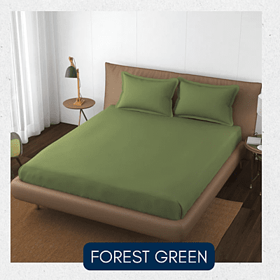 Neev 100% Cotton Plain Queen Fitted Bedsheet with 2 Pillow Covers (400 TC)