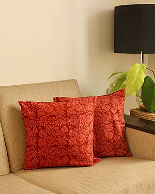 Brick Red Floral Cushion Cover Brick Red Floral Cushion Cover