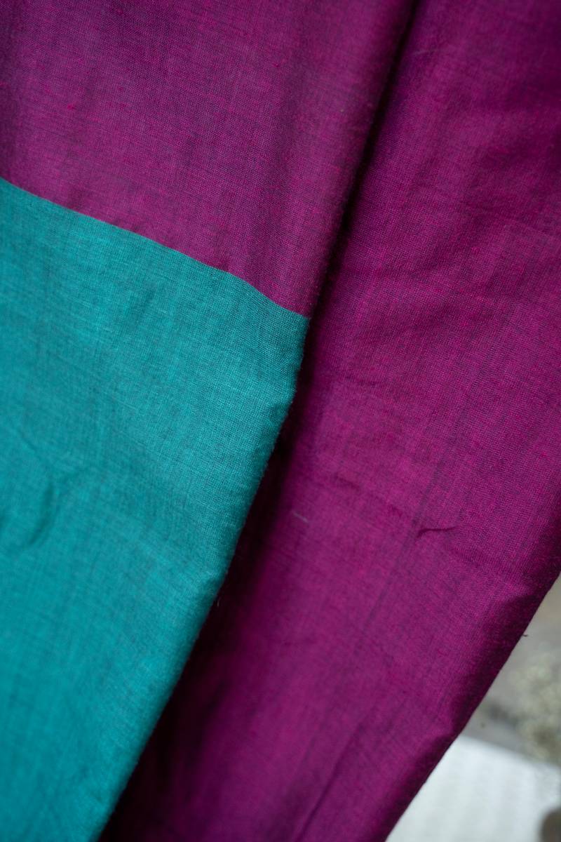 West Bengal Colour Block Saree - Magenta & Teal Blue West Bengal Colour Block Saree - Magenta & Teal Blue