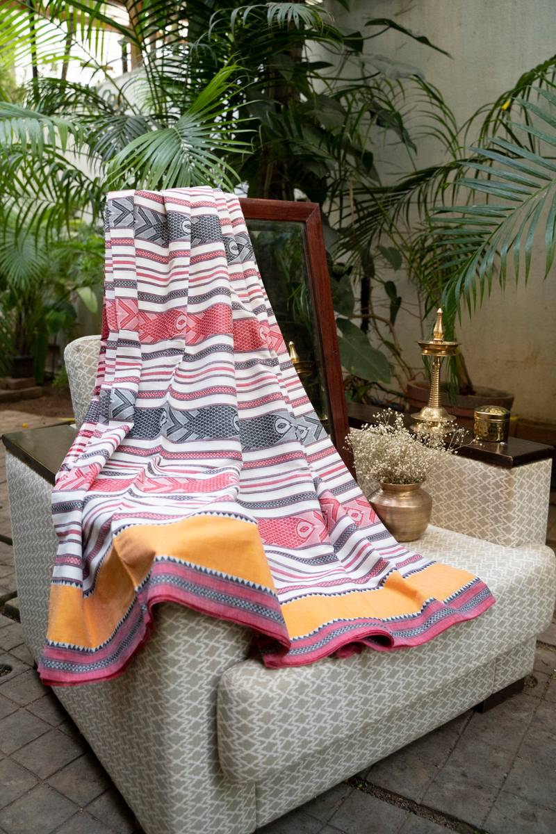 Dhaniakhali Handloom Saree - Red, White & Yellow - Lal Paar Dhaniakhali Handloom Saree - Red, White & Yellow - Lal Paar
