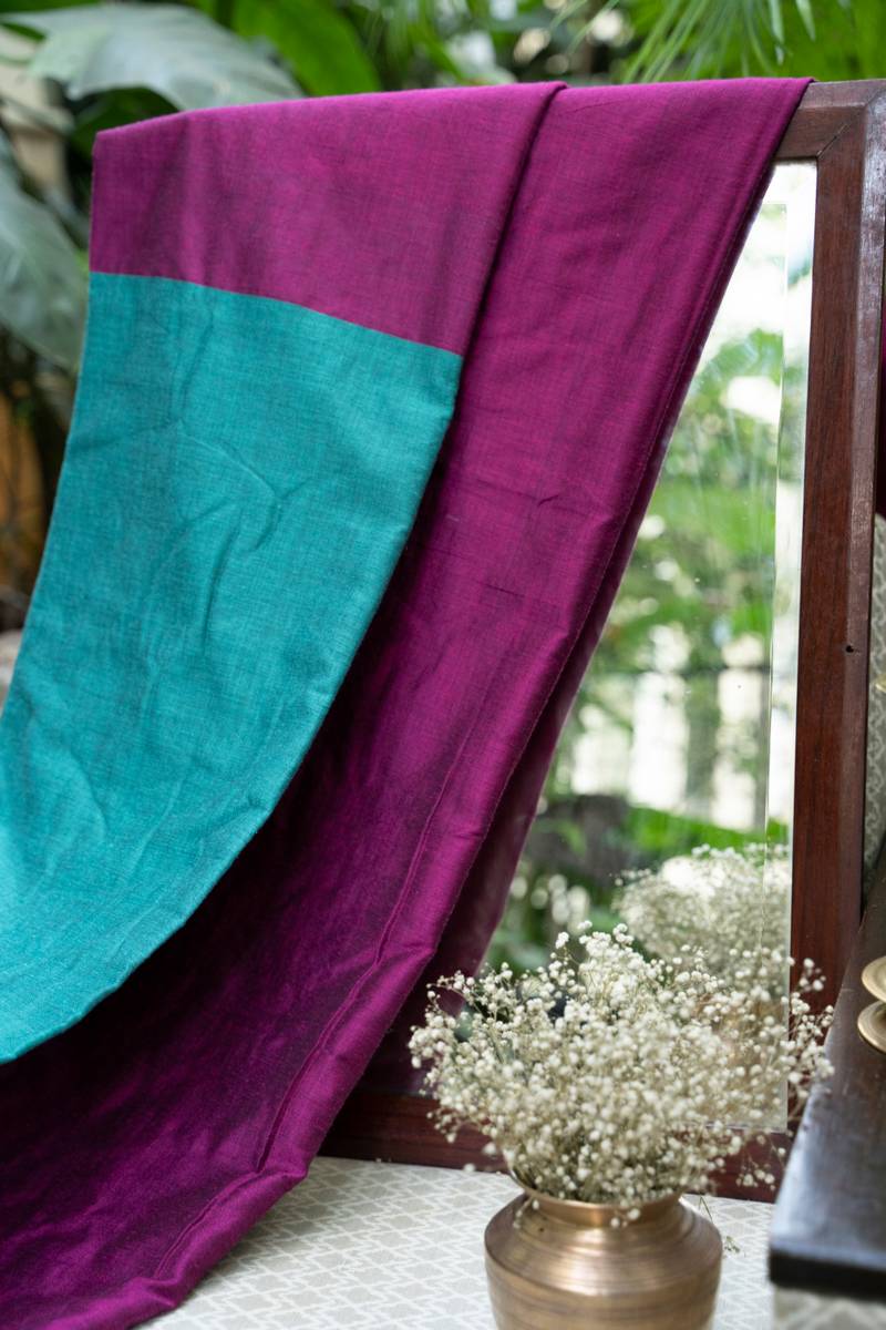 West Bengal Colour Block Saree - Magenta & Teal Blue West Bengal Colour Block Saree - Magenta & Teal Blue