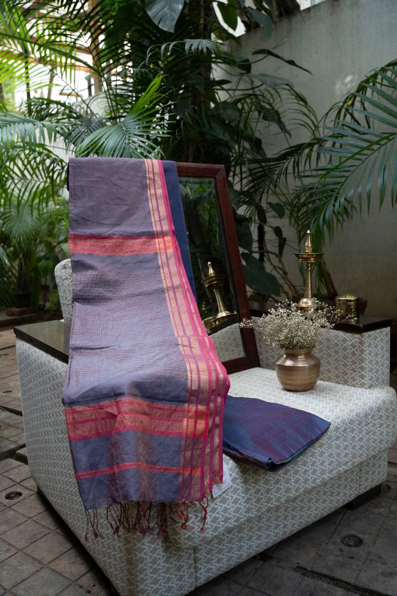 Maheshwari Saree - Midnight Blue Maheshwari Saree - Midnight Blue