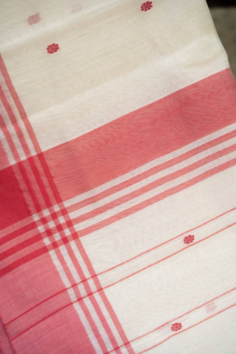 Chanderi Cotton Saree - Red & White Chanderi Cotton Saree - Red & White