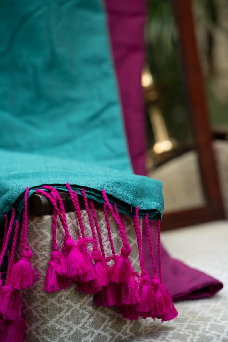 West Bengal Colour Block Saree - Magenta & Teal Blue West Bengal Colour Block Saree - Magenta & Teal Blue