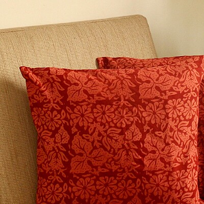 Brick Red Floral Cushion Cover Brick Red Floral Cushion Cover
