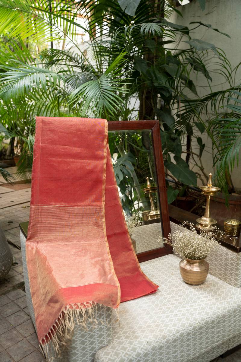 Maheshwari Saree - Tomato Red Maheshwari Saree - Tomato Red