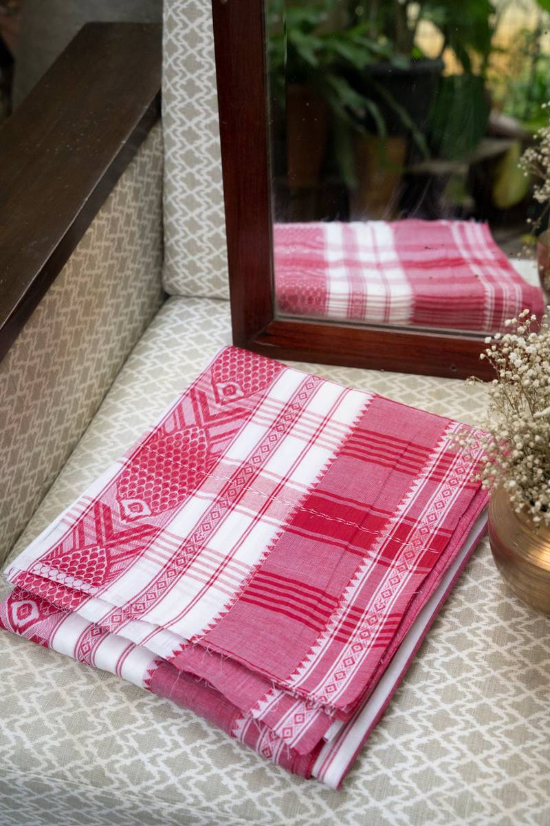 Dhaniakhali Handloom Saree - Red & White Lal Paar Dhaniakhali Handloom Saree - Red & White Lal Paar