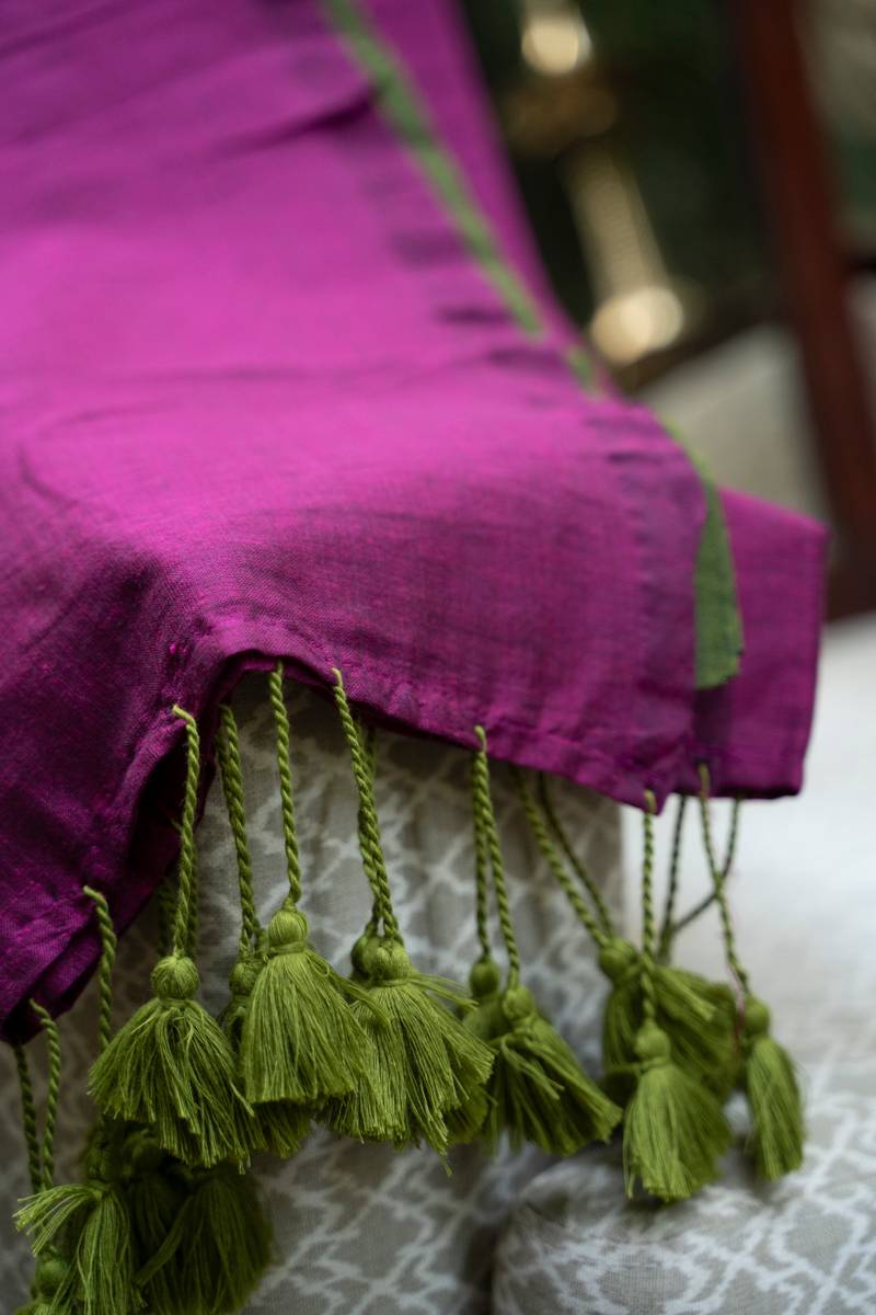 West Bengal Colour Block Saree - Magenta & Parrot Green West Bengal Colour Block Saree - Magenta & Parrot Green