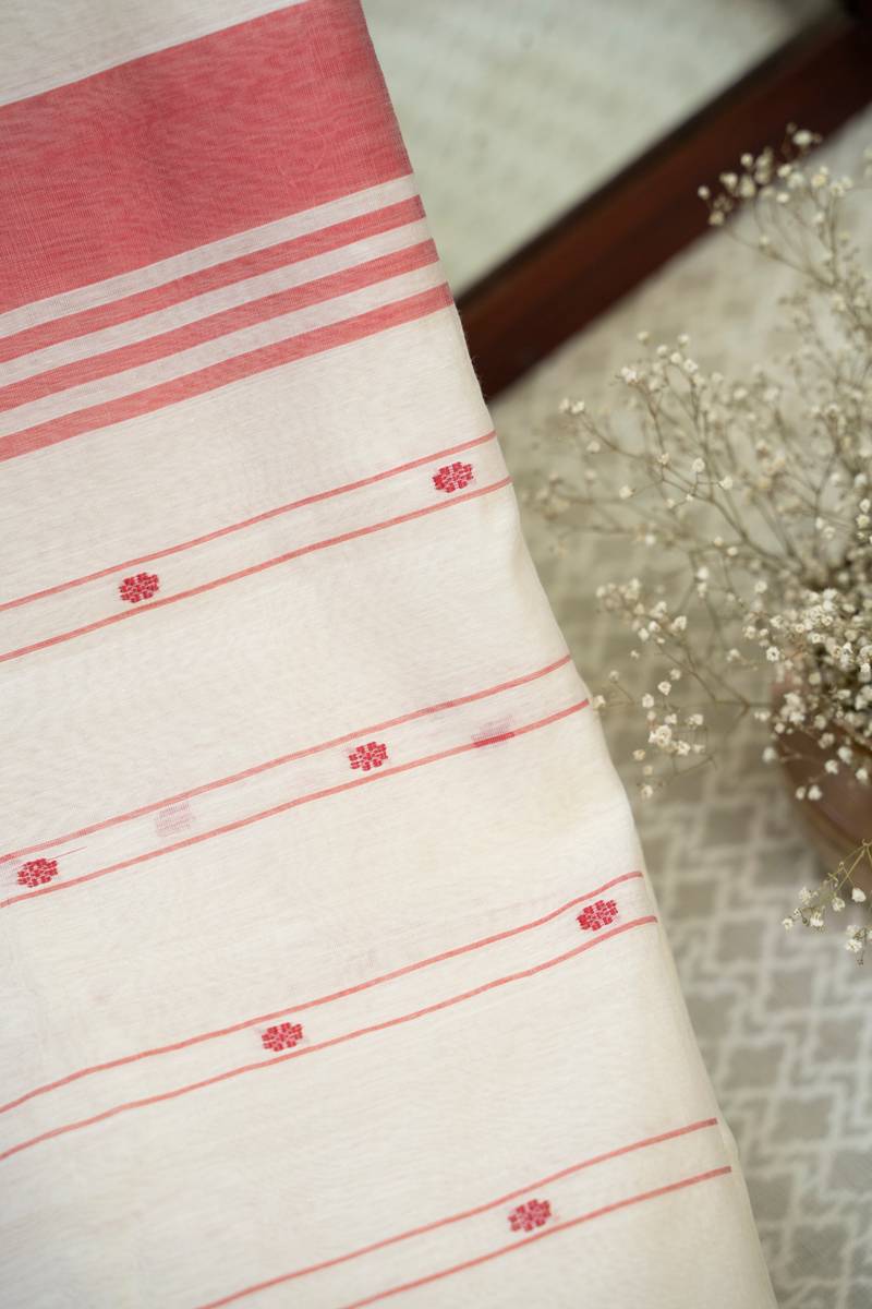 Chanderi Cotton Saree - Red & White Chanderi Cotton Saree - Red & White