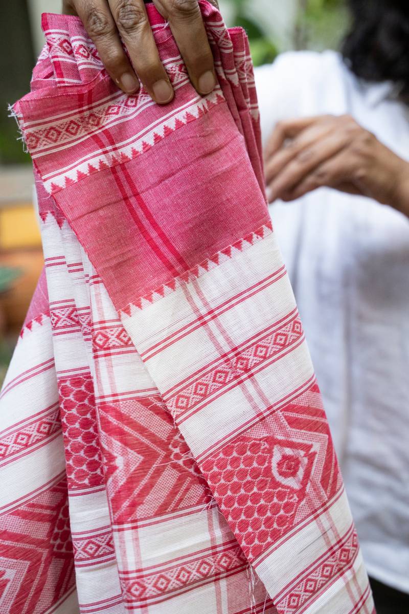 Dhaniakhali Handloom Saree - Red & White Lal Paar Dhaniakhali Handloom Saree - Red & White Lal Paar