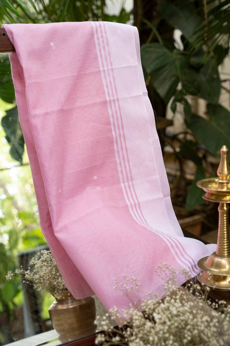 Chanderi Cotton Saree - Pastel Pink Chanderi Cotton Saree - Pastel Pink
