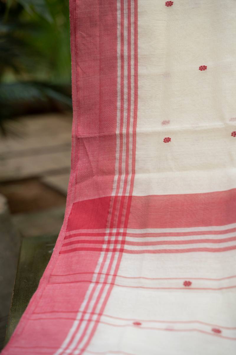 Chanderi Cotton Saree - Red & White Chanderi Cotton Saree - Red & White
