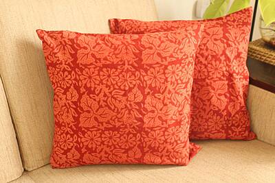 Brick Red Floral Cushion Cover Brick Red Floral Cushion Cover