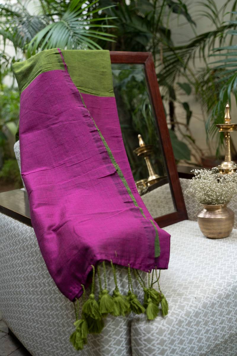 West Bengal Colour Block Saree - Magenta & Parrot Green West Bengal Colour Block Saree - Magenta & Parrot Green