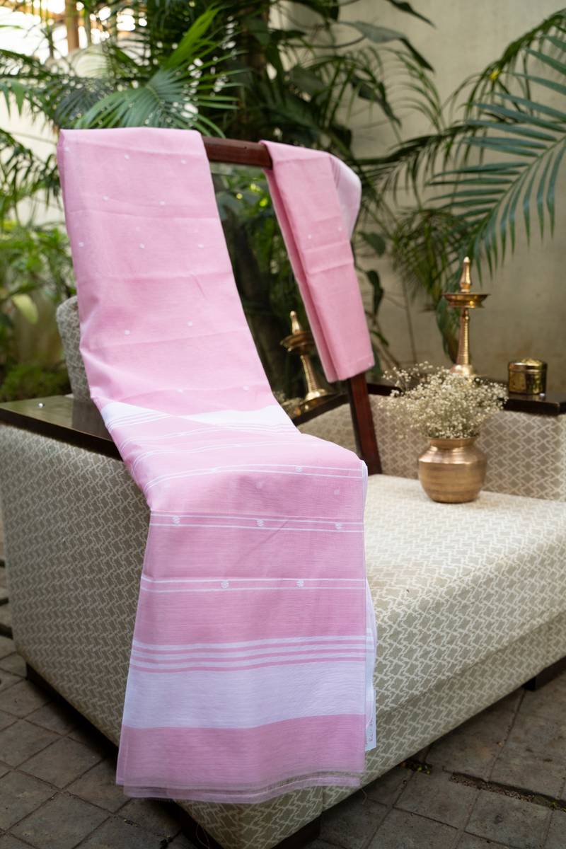 Chanderi Cotton Saree - Pastel Pink Chanderi Cotton Saree - Pastel Pink