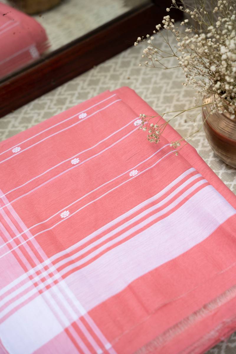 Chanderi Cotton Saree - Salmon Pink Chanderi Cotton Saree - Salmon Pink