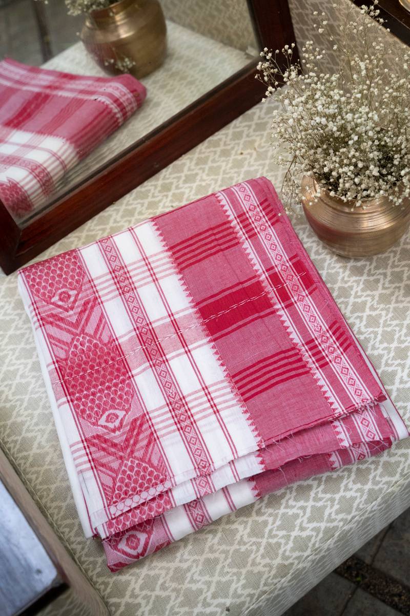 Dhaniakhali Handloom Saree - Red & White Lal Paar Dhaniakhali Handloom Saree - Red & White Lal Paar