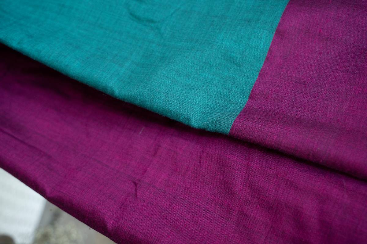 West Bengal Colour Block Saree - Magenta & Teal Blue