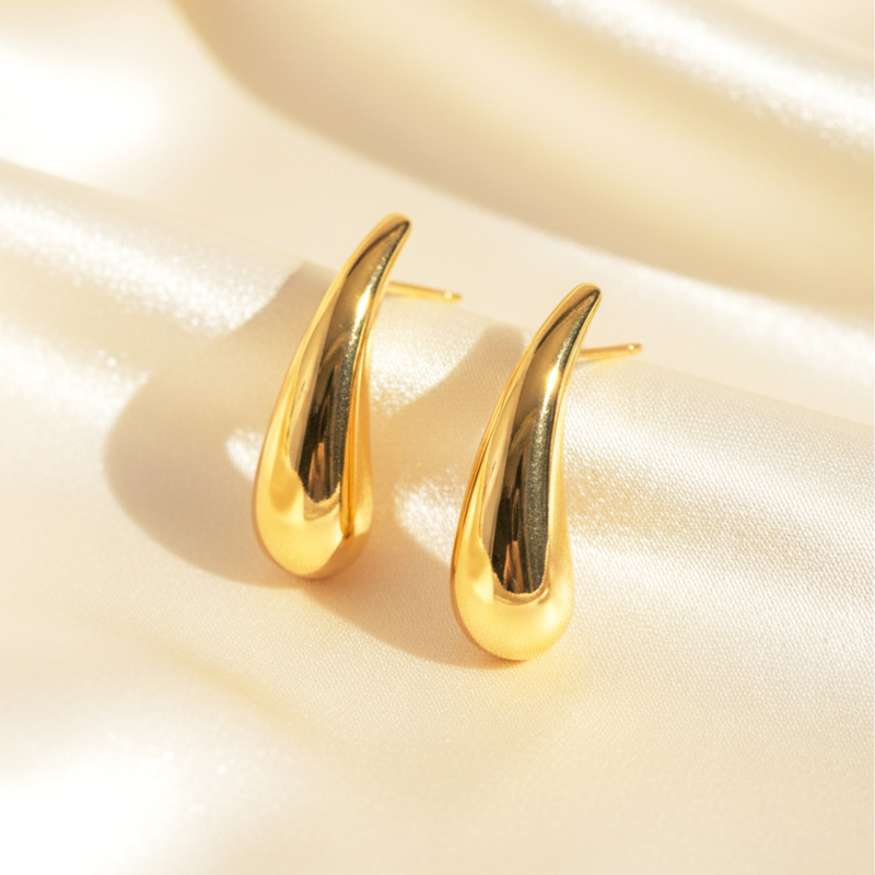 KAYYA21 Classic Lightweight Gold-Plated Drop Stud Earrings – Stainless Steel