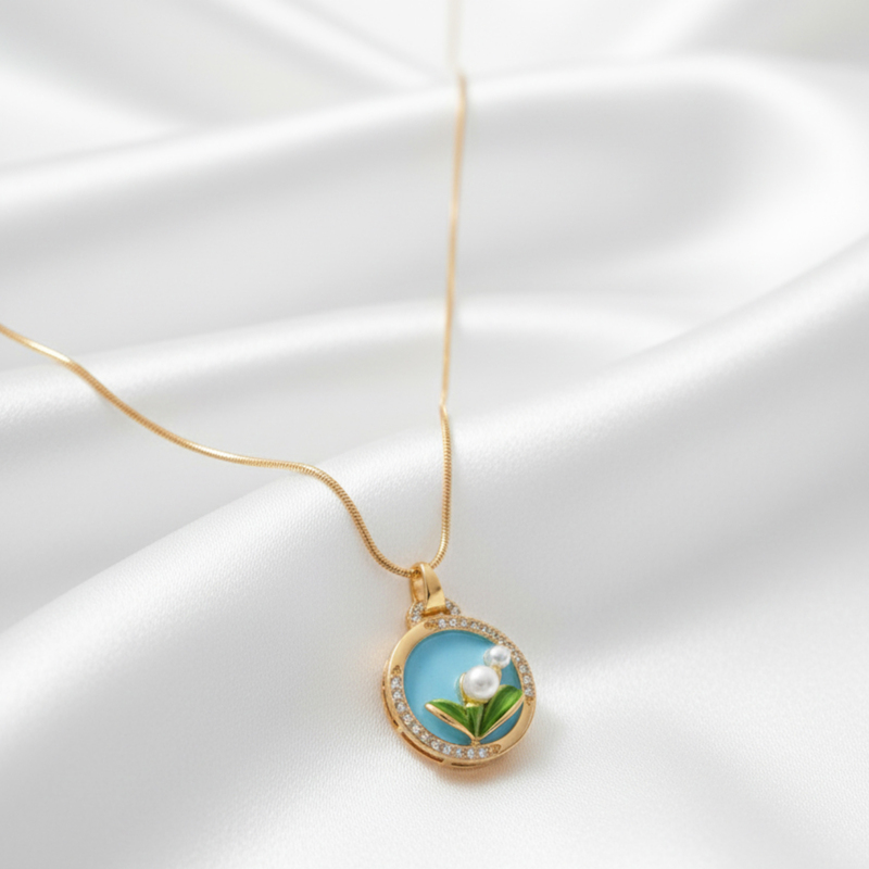 KAYYA21 Enamel Pearl Bloom Pendant Necklace – Gold-Finish Stainless Steel