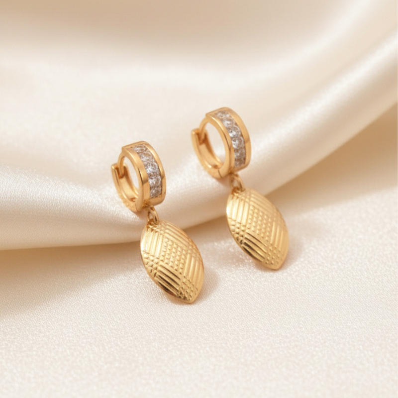 KAYYA21 Elegant Gold-Plated Textured Hoop & Drop Earrings Set for Women – Stainless Steel