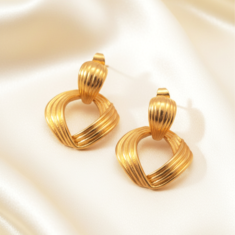 KAYYA21 Elegant Gold-Plated Textured Hoop & Drop Earrings Set for Women – Stainless Steel