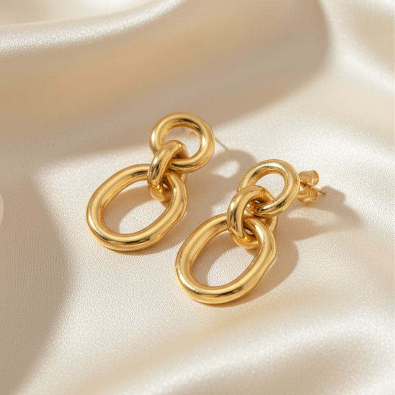 KAYYA21 Elegant Gold-Plated Textured Hoop & Drop Earrings Combo Set – Stainless Steel