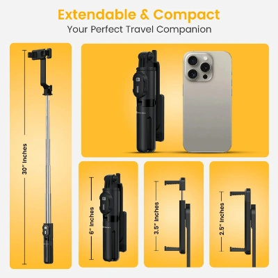 Portronics Lumistick Mini Extendable Multifunctional 3-in-1 Selfie Sticks with Wireless Detachable Bluetooth Remote & Tripod Stand,Portable Lightweight Selfie Stick for iPhone & Android Mobiles(Black) Portronics Lumistick Mini Extendable Multifunctional 3-in-1 Selfie Sticks with Wireless Detachable Bluetooth Remote & Tripod Stand,Portable Lightweight Selfie Stick for iPhone & Android Mobiles(Black)