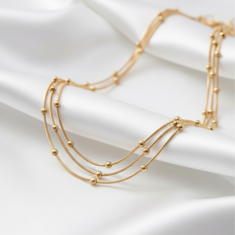 KAYYA21 Elegant Layered Gold Pendant Necklace Set – Stainless Steel Gold Finish